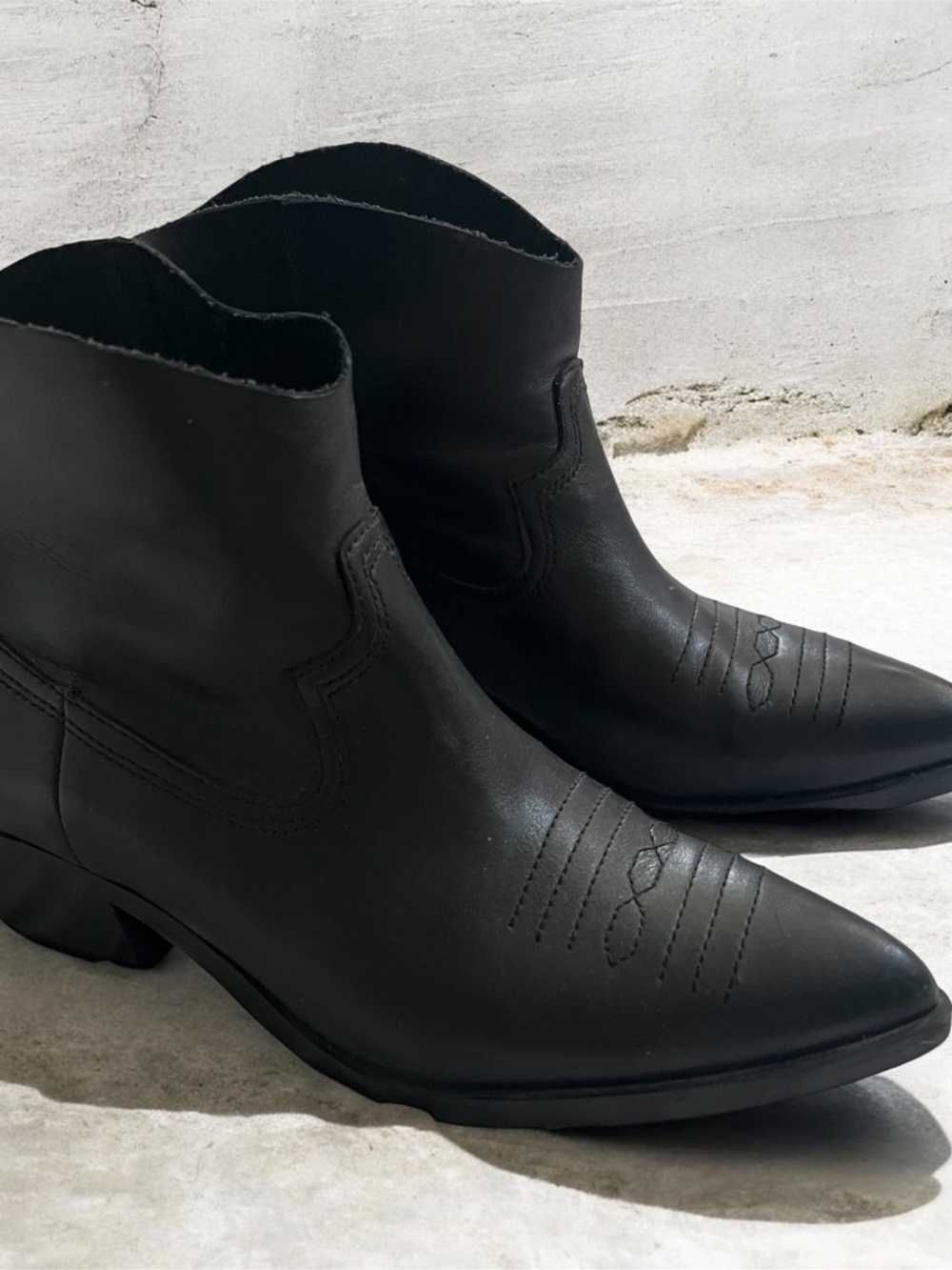 Black Leather Western Ankle Boots, New No Tags